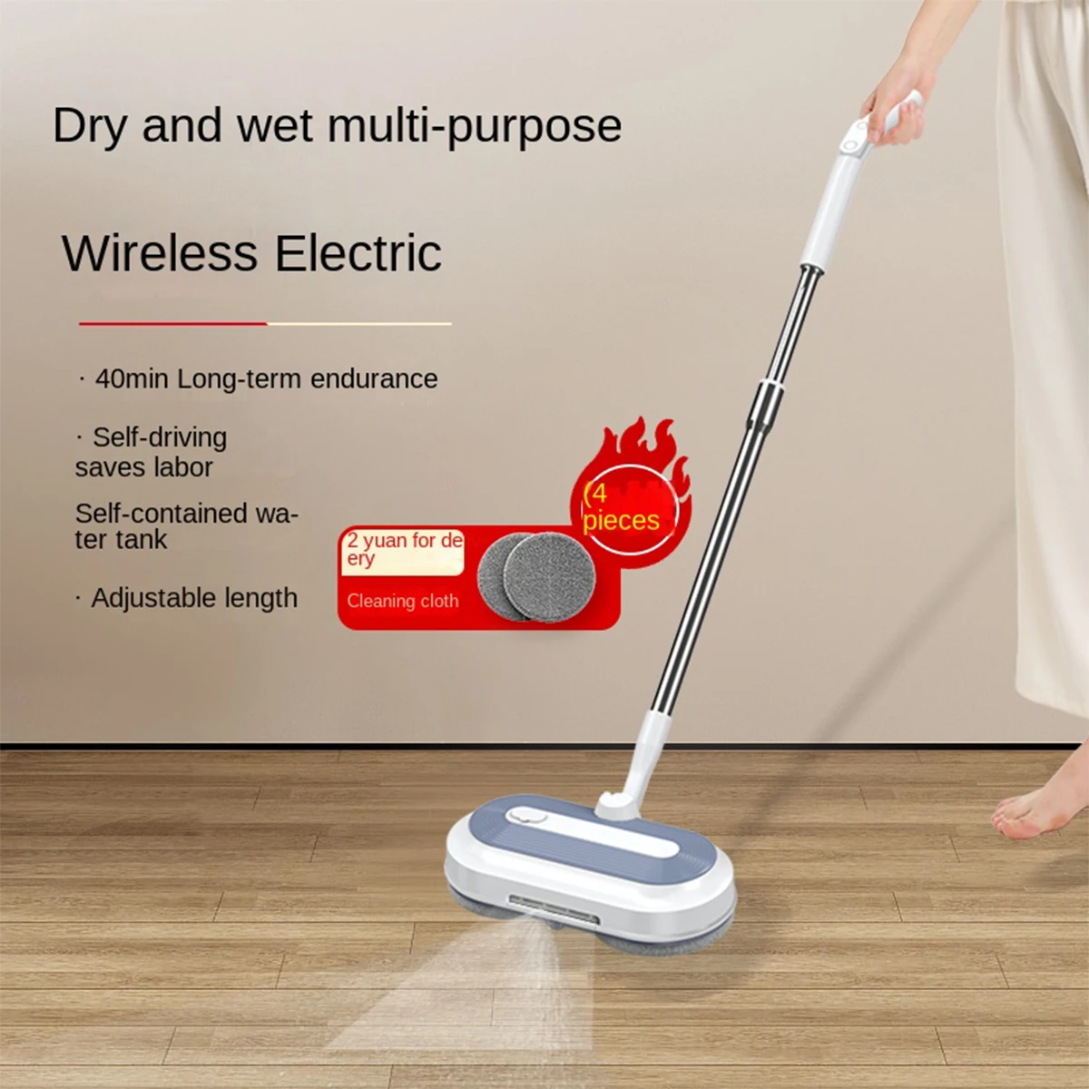 MOCATT Intelligent Wireless Electric Mop,Wet Dry Dual-Purpose Rotating Suction Mop,Car Home Glass Ceiling,Doors, Windows,Floors