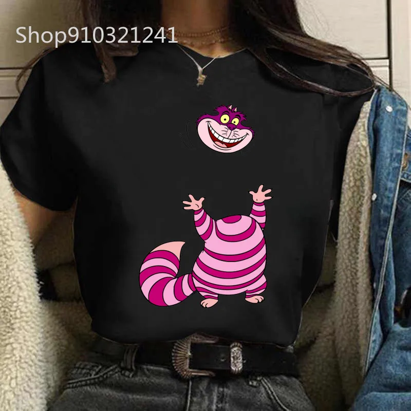 The Cheshire Cat Tshirt Women Printed Alice In Wonderland T Shirt Female Leisure Short Sleeve Trendy Cartoon Tshirt Clothes