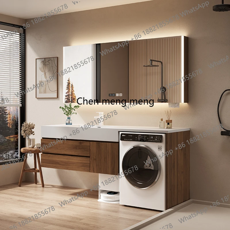 Medieval rock slab seamless ceramic basin, washing machine integrated cabinet, bathroom cabinet combined toilet, wash basin