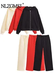 TRAF 2024 Autumn Sports Style Pants Sets Women Fashion Hooded Jacket Women Two Piece Set Women Outfit