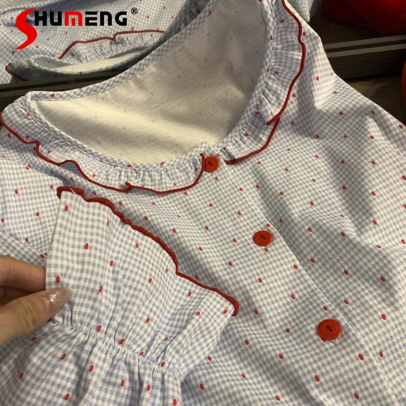 

Polka Dot Pure Cotton Pajamas for Women Spring Autumn Long Sleeve Long Pants Homewear Set Female Japanese Style Sleepwear Suits