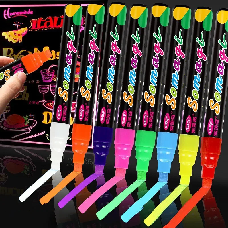 

Roise 8 Colors/Set Fluorescent Pen Lamp Board Pen LED Pen Fluorescent Board Luminous Pen Advertising Pen Can Wipe Liquid Chalk