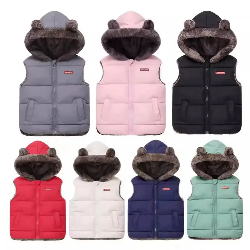 

Baby Boys Winter Solid Cotton Coat Clothes Casual Hooded Sleeveless Vest Jacket Kids Keep Warm Sports Outerwear 1 To 6 Years