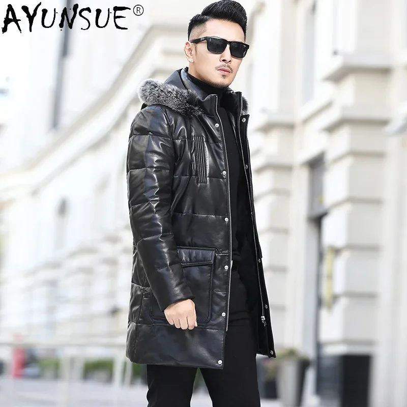 

AYUNSUE Winter Jacket Men Clothing Real Shepskin Leather Men's Down Jackets Thick Parka 100% Fox Fur Collar Coat Ropa LXR946