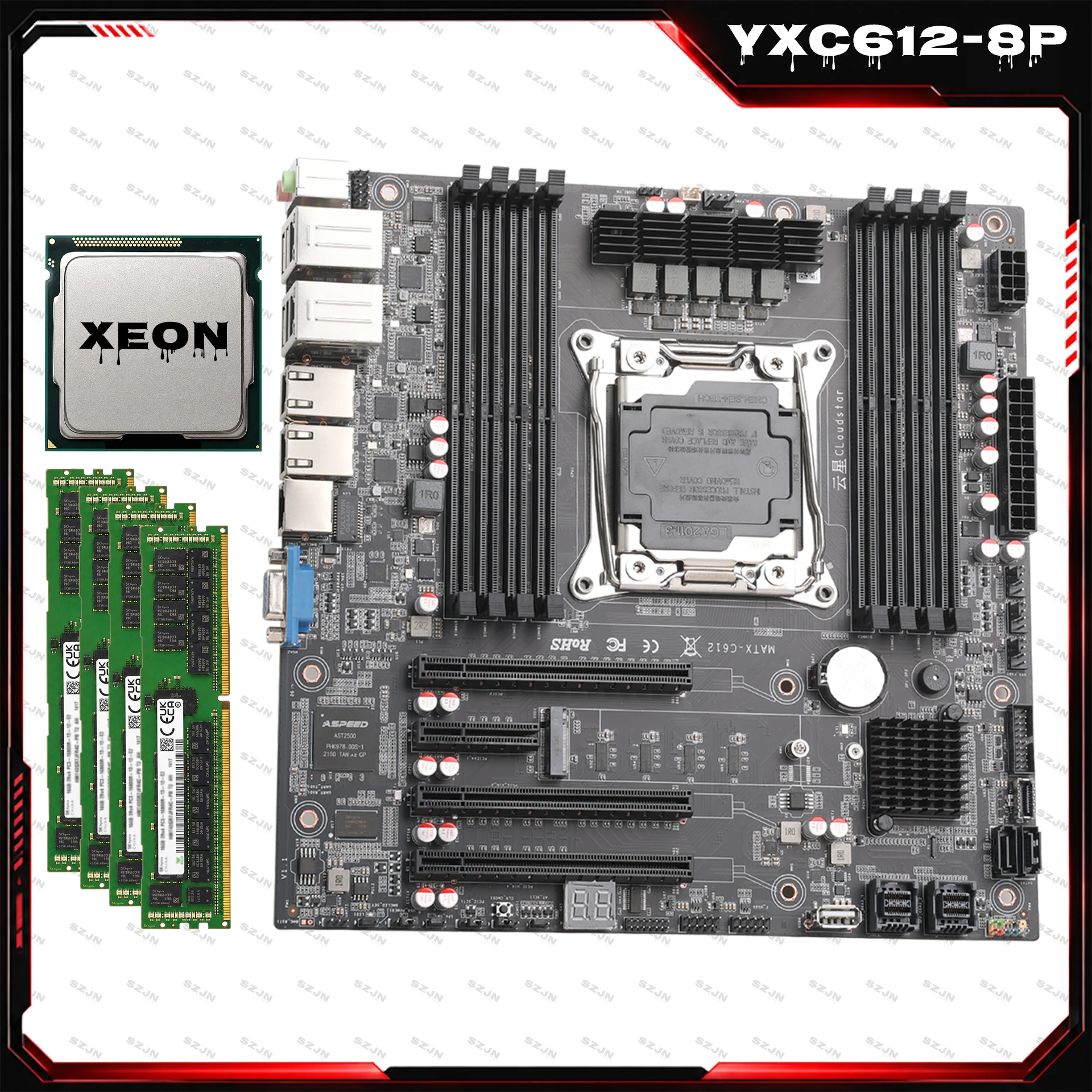 Carte mère Cloud Star C612-8P M-ATX LGA2011-3 DDR4 8 emplacements mémoire M.2 NVMe Quad 2.5G LAN BMC PCIe 3.0 ECC RECC NAS Build