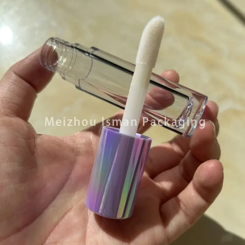 50pcs Big Brush Applicator Holographic Empty Sliver White Pink Lipgloss Packaging Bottles Purple Lavender Lip Gloss Tube 4.5ml