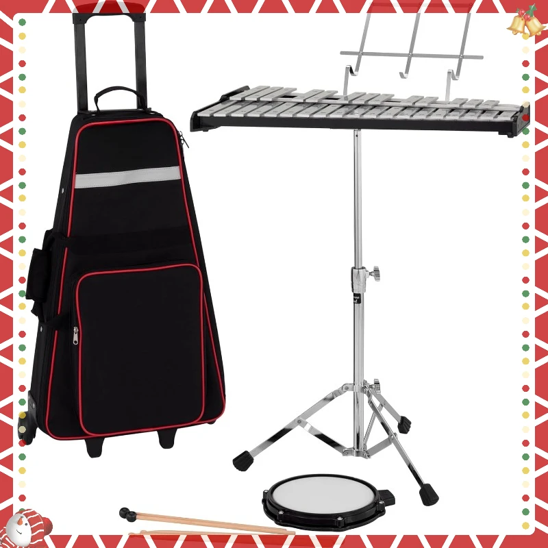 Belsona Student Bell Kit with Rolling Case 2.5 Octave Aluminum Tone Bars Bell Section (F5-C8, A=442Hz) Embossed Note Names