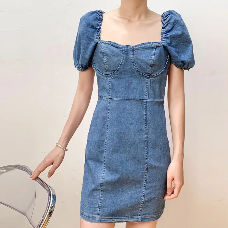 Retro Hong Kong Sle Hohe Taille Gerade Bein Denim Dr frauen Bodycon Rock Sommer Casual ort Sve Zipper Ba Dr