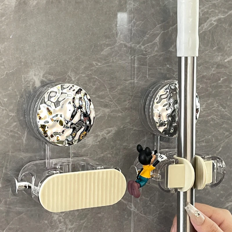 Suction Cup Mop Wall Hanging Clip No Punch Bathroom Bathroom Mop Holder Broom Fixed Hanging Bracket Wall Non-marking Hooks