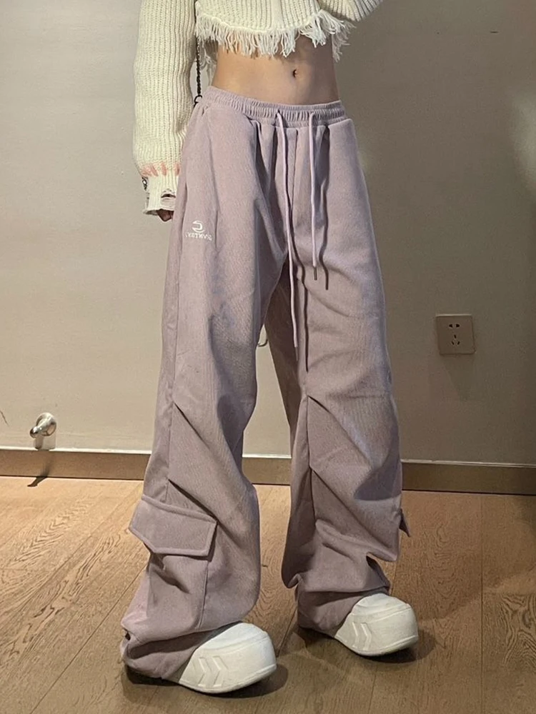 Pantaloni di velluto a coste con lettera vintage Pantaloni a gamba larga Hip Hop a vita alta da donna Pantaloni femminili larghi Harajuku autunnali retrò americani