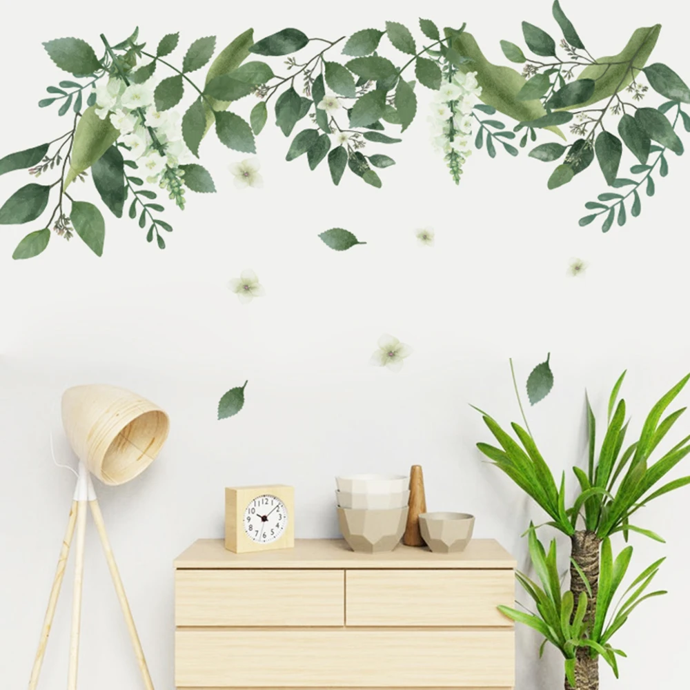 Tropical Green Vine Leaves Removable PVC Wall Stickers DIY Bedroom Living Room Office Coffee Shop Wall Decoration Stickers