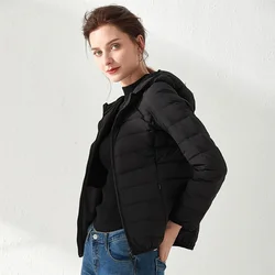 Women for Winter Coat 2024 New 90% White Duck Down Fashion Short Hooded Puffer Jacket Female Seamless Ultra Lightweight Parka