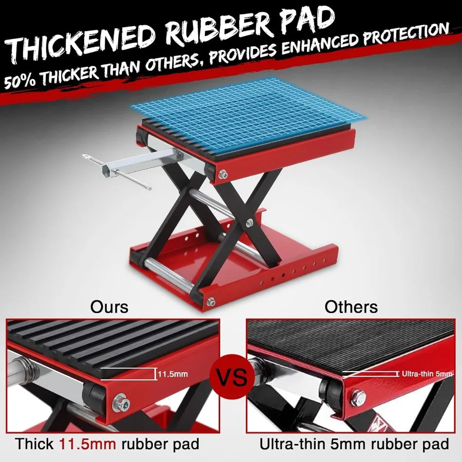 Ножничный домкрат для подъема мотоцикла с широкой палубой и тележкой для простого обслуживания автомобиля. Утолщенная резиновая накладка. Защитная крышка 1200 фунтов.