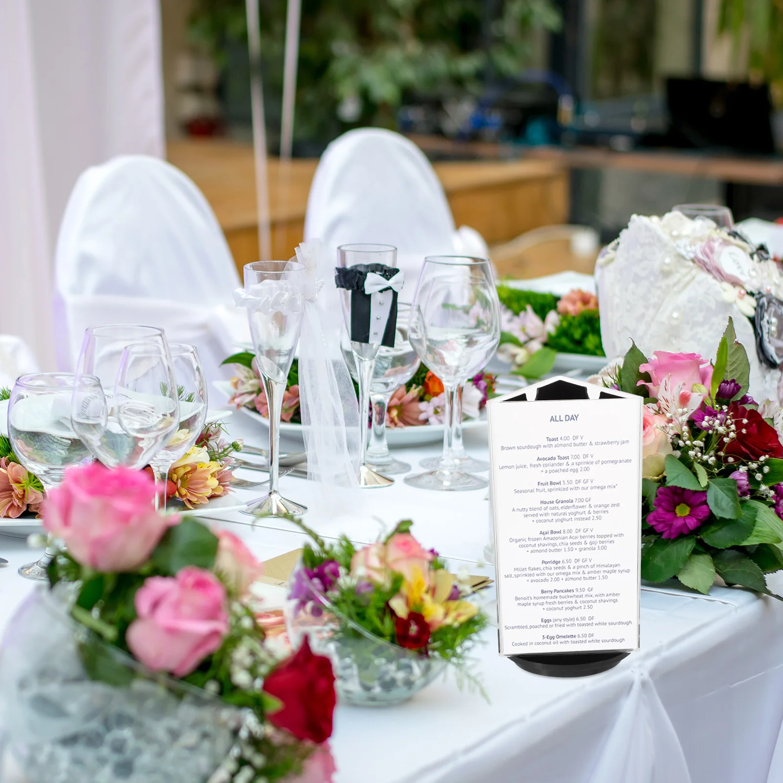 

Rotating Acrylic Sign 360° Rotatable Tabletop Menu Paper Note Stable Base Table Number Stand Place Card Holder Wedding Banquet