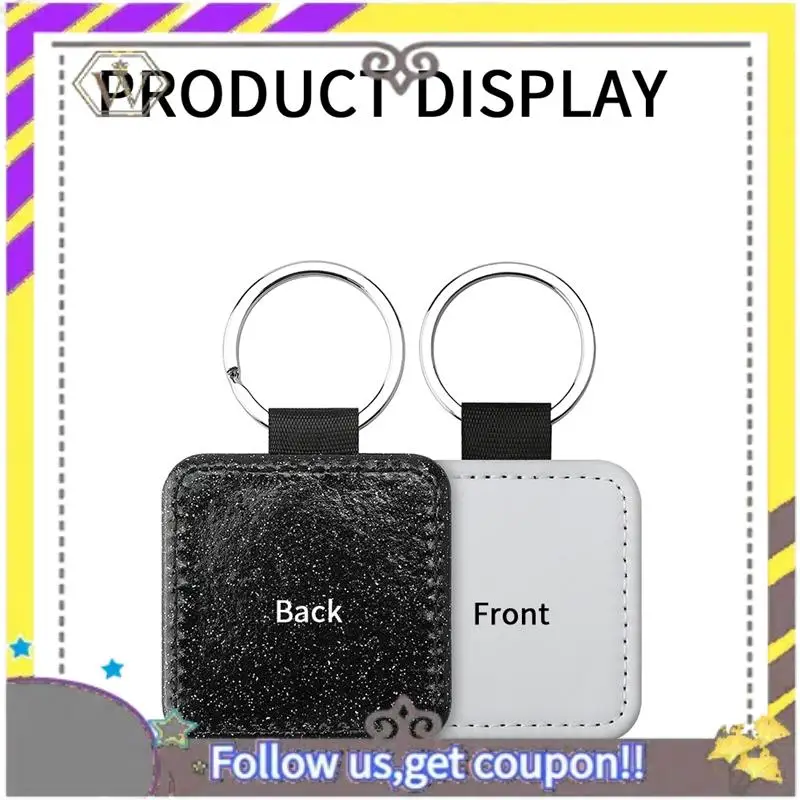 New 20 Piece Sublimation Blanks Keychain Glitter PU Leather Keychain Heat Transfer Keyring Sublimation Blank Square Black