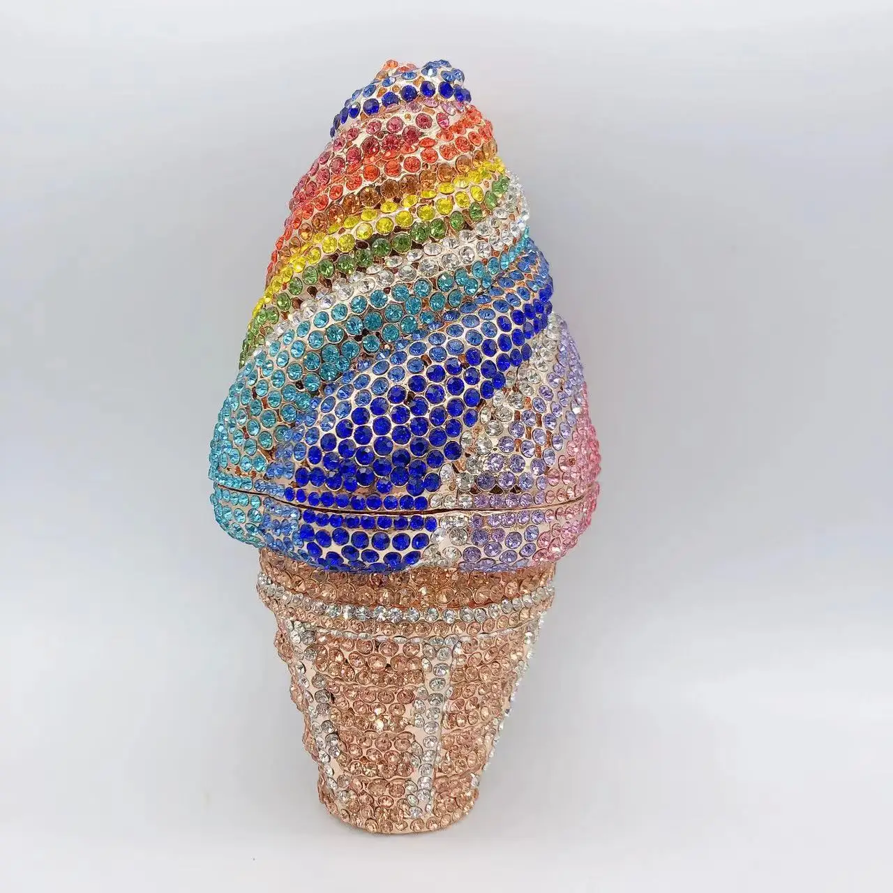 Novelty Mini Rainbow Colored  Ice Cream Shaped Diamond Evening Clutch Bags Boutique Rhinestone Purses And Handbags Party Wedding