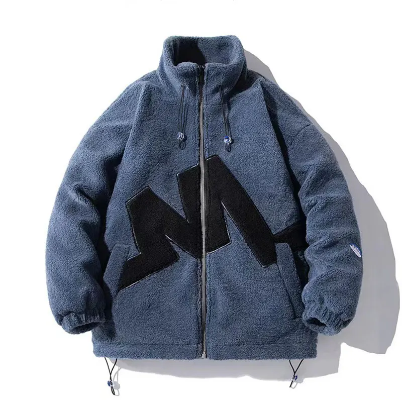 Men Winter Sherpa Fleece Coat New Thickened Cotton-Padded Coat Korean Fashion Letter Outwear For Male Thick Tops