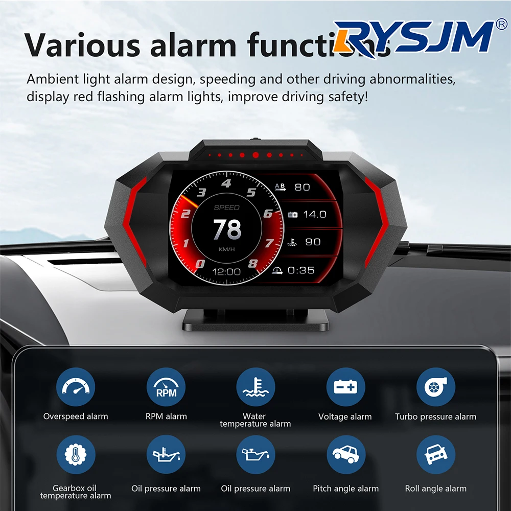 

Car Speedometer Head Up Display GPS OBD2 Slope Meter Pitch Tilt Angle Display Water Temp Air Fuel Ratio On-board Computer forHUD