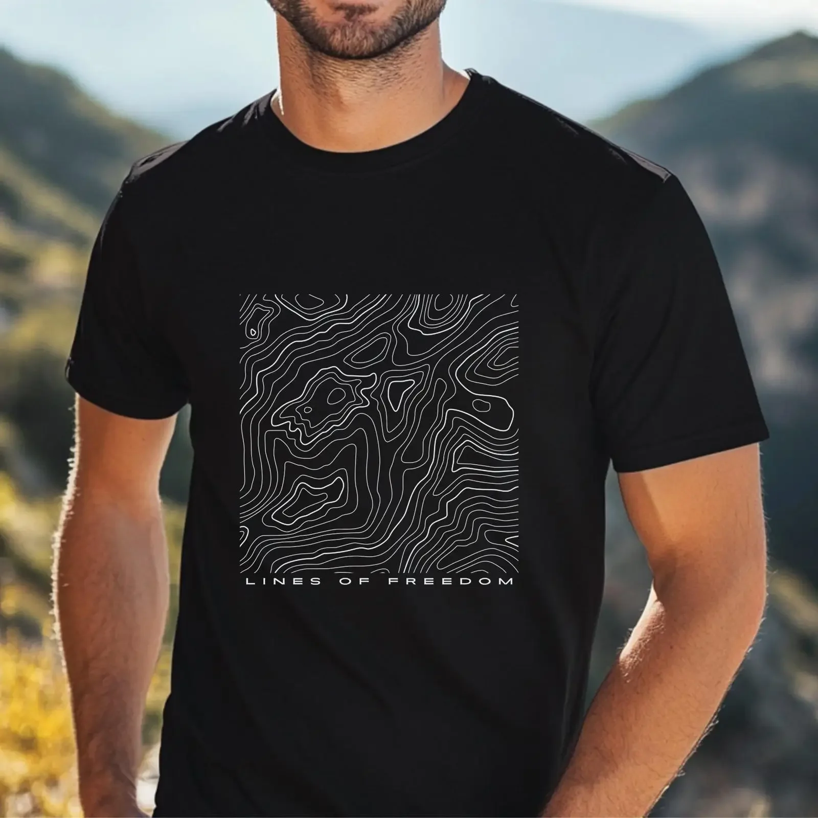 Lines of Freedom Topographic Mountain T Shirt Minimalist Outdoor for Hikers Nature Lovers vintage Washed Versatile Stylish