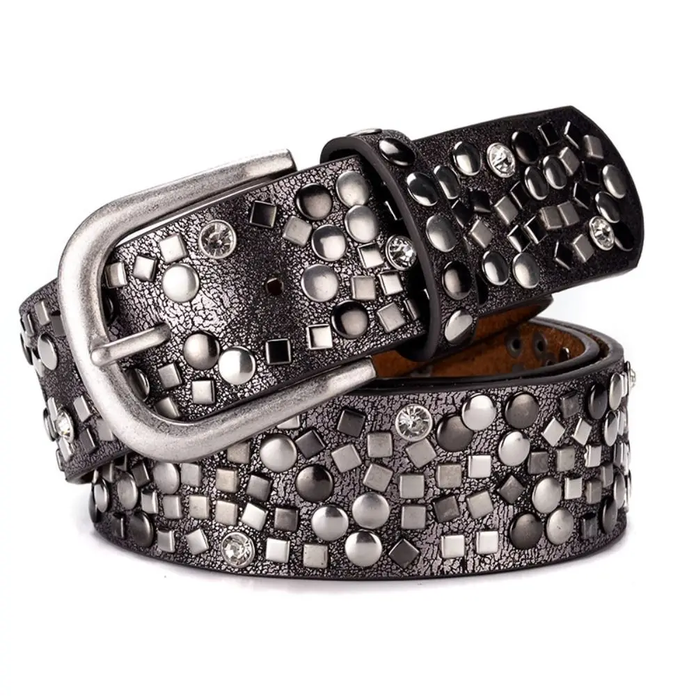 

Роскошный женский ремень с пряжкой, винтажный, с серебряными заклепками, в стиле панк, модный аксессуар, ремень в стиле хэви-метал, женский пояс