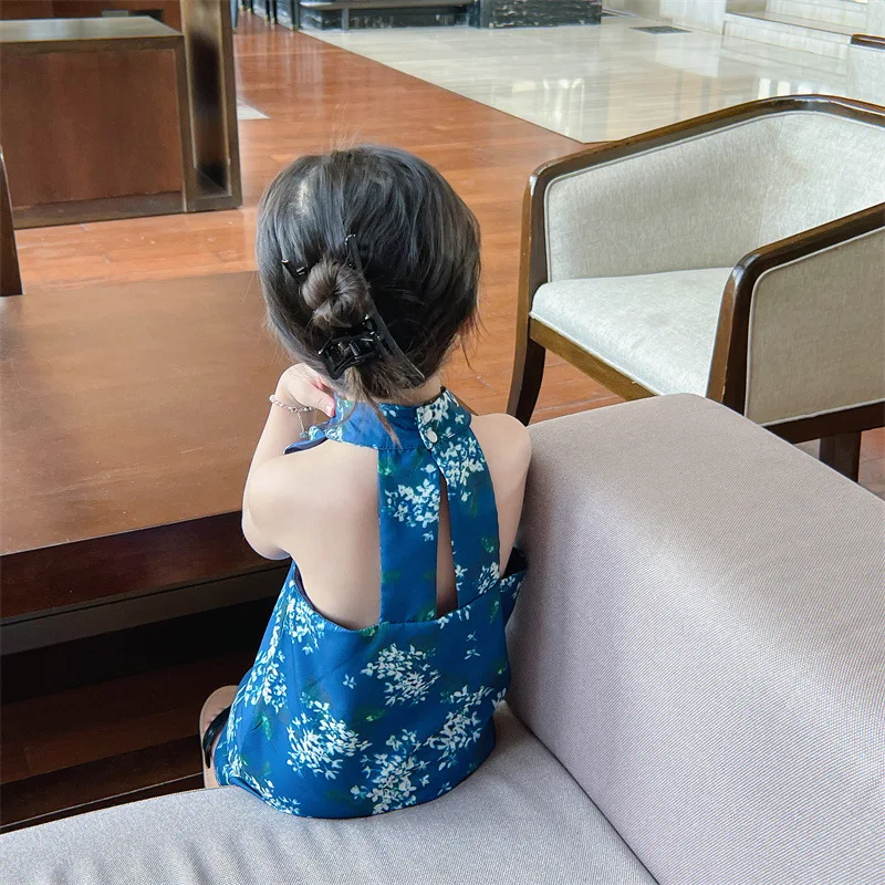 Girls' Chinese Style New Chinese Style 2026 Summer Hanging Neck Back Hollow Dress Fashion and Beautiful