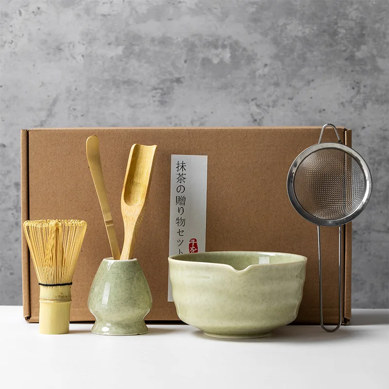 Juego de herramientas tradicionales japonesas para té, 4/5/6 piezas, batidor de matcha de bambú + tazón de cerámica, accesorios de cocina