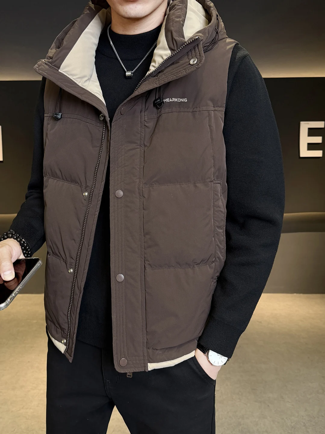 

Korean Chic Hooded Men's ort down Vest Faionable Streetwear Outerwear Quilted Jaet Hipster Haome Sle Polyester Fiber