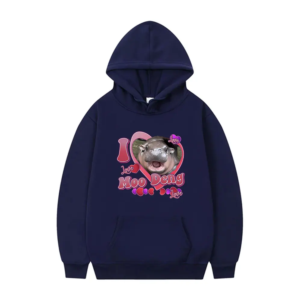 I Love Moo Deng Hoodie Cute Baby Hippo Funny Meme Hooded Sweatshirt Men Women Casual Oversized Hoodies Male Fashion Pullover