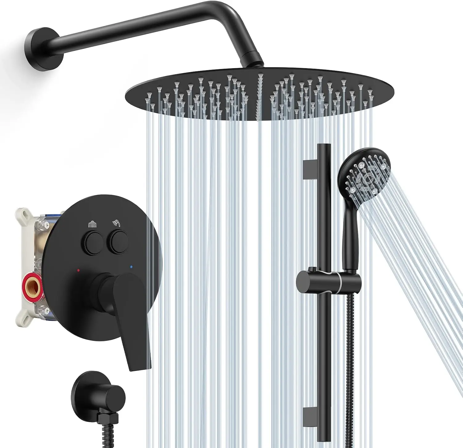 Sr Sun Rise Matte Black Shower Faucet Set - 10 Inch Rain Shower Head With Adjustable Slide Bar Combo Set - Wall Mounted Rain