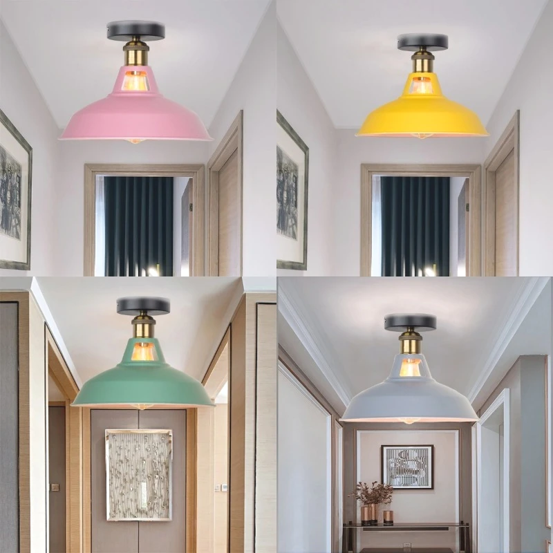 

Macaron Multi-color Optional Wrought Iron Farmhouse Ceiling Lighting Modern Simple Style Restaurant Corridor Foyer E27 Lamp Base