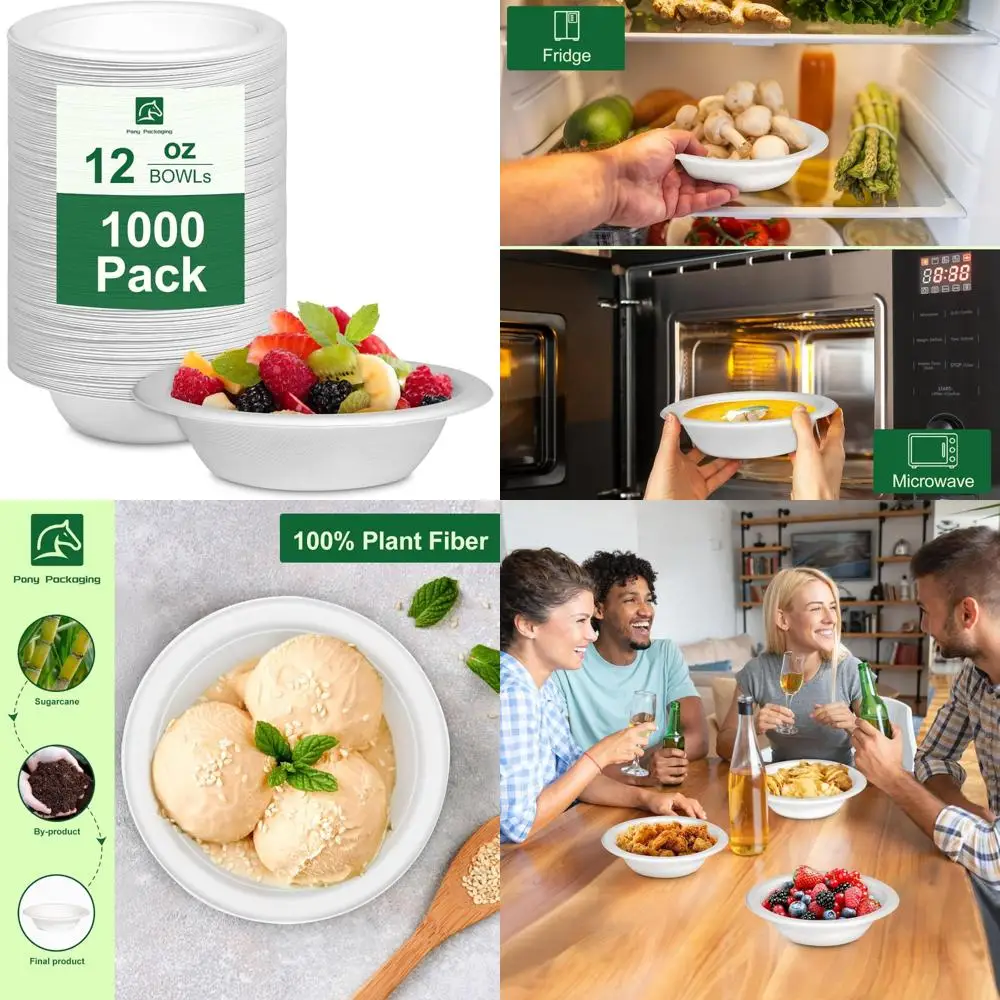 

Компостируемые сверхпрочные одноразовые бумажные миски на 12 унций, биоразлагаемые миски для супа в упаковке 1000 шт. для экологически чистой столовой
