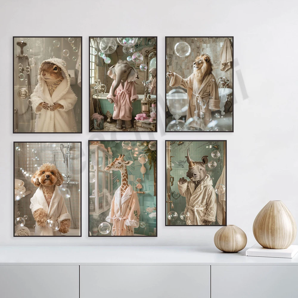 

Зебра, олень, белка, носорог, бегемот, сурикат, жираф, слон, горный рогатого скота печать в банных халатах, забавные животные для ванной