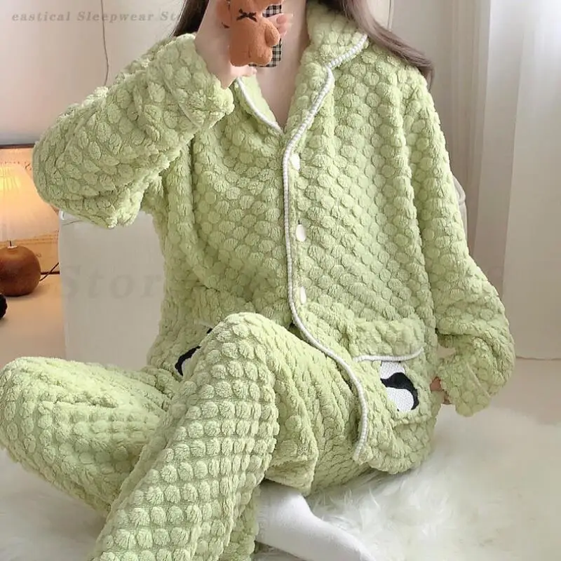 الخريف الشتاء الفانيلا منامة مجموعة النساء ملابس خاصة رشاقته الدافئة طويلة الأكمام بنطلون منامة فضفاضة ملابس منزلية غير رسمية المتسكعون