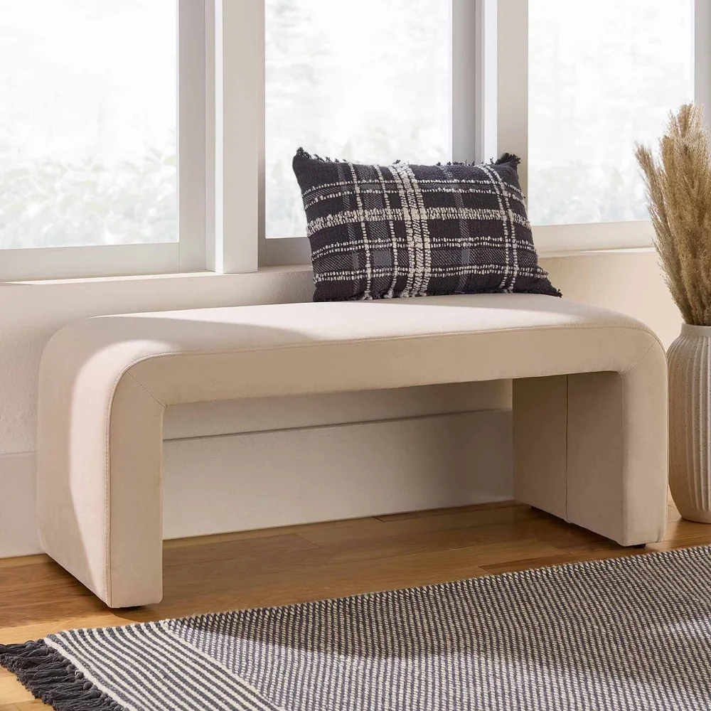 Elegant Velvet Waterfall Bench Living Room Bedroom Entryway Stylish Upholstered Seating Indoor Furniture Soft Fabric Durable