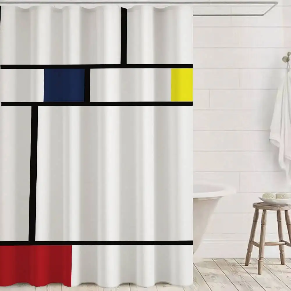 Arte P-Piet CC-ornelies m-monrian moderno Simple cortina de ducha baño decorativo poliéster cortina de ducha con gancho