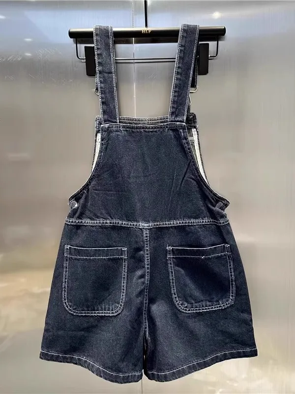 Wearable Blue Denim Overalls Shorts Summer New Loose Versatile Strap Pants High Waist Wide Leg Pants Pure Color Jeans Shorts