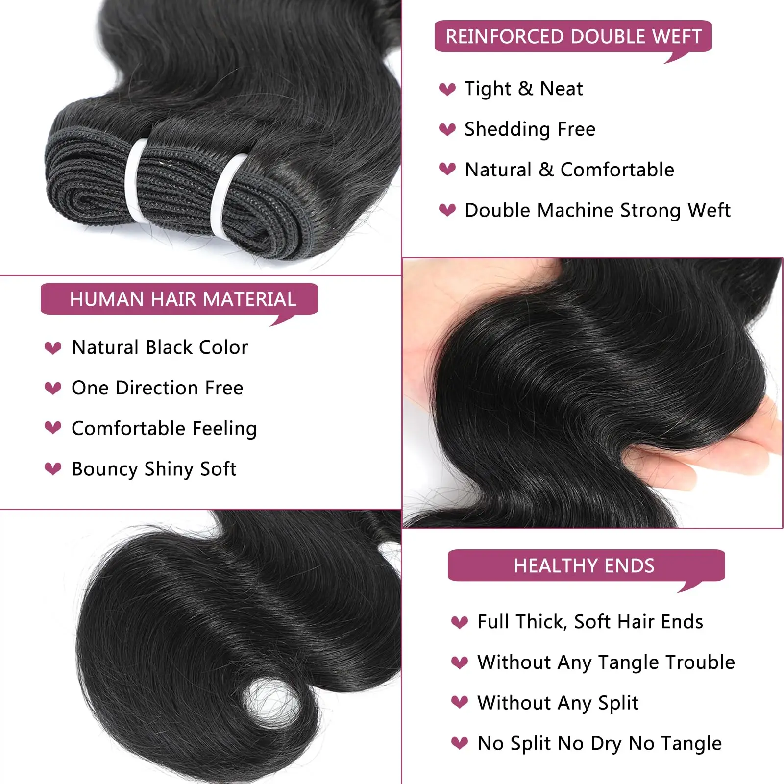 Extensiones de cabello humano ondulado, 3 uds., Color negro Natural, 3 mechones de cabello humano, 100% ondulado sin procesar