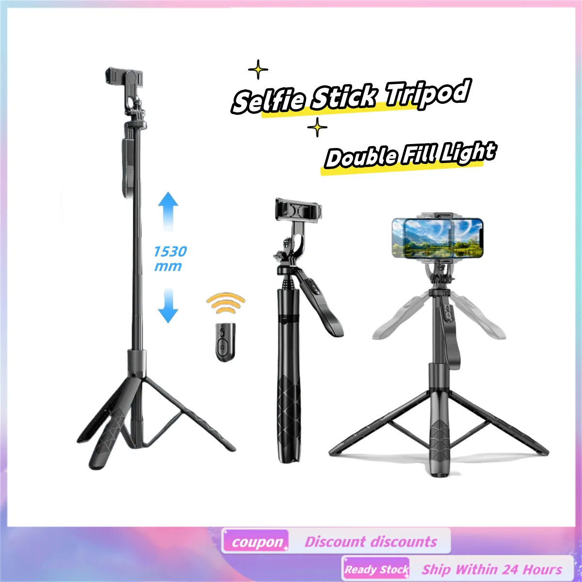 

Telescopic Bluetooth Selfie Stick Tripod, Extendable 1530mm Selfie Pole with Foldable Monopod, Multi-Functional Selfie Stick