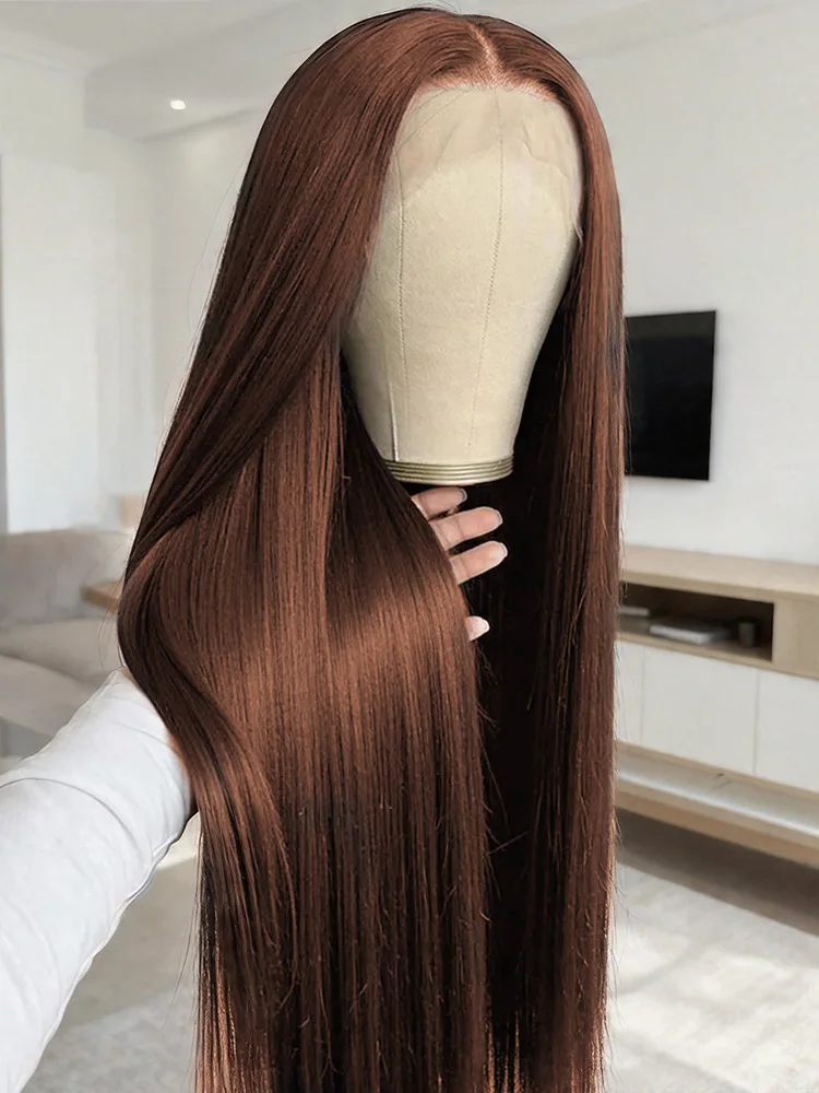 # 4 Schokoladenbraune, glatt gefärbte Perücken aus 100 % Echthaar, 13x6 HD Lace Front Perücke, 30-40 Zoll, kleberlos, 13x4 Lace, vorgezupft, für Damen