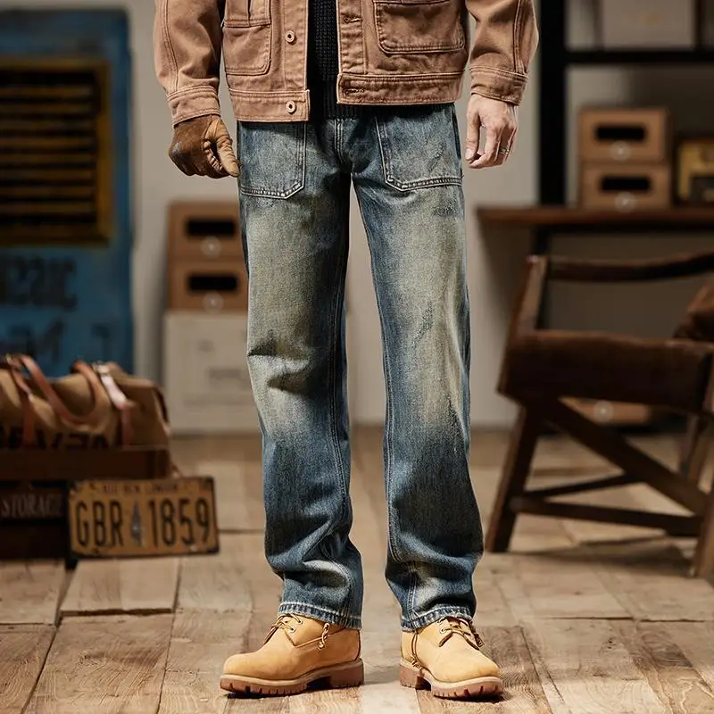 

Jeans Men New Spring Trendy Brand Washed Distressed White High Street Wide-leg Workwear Pants