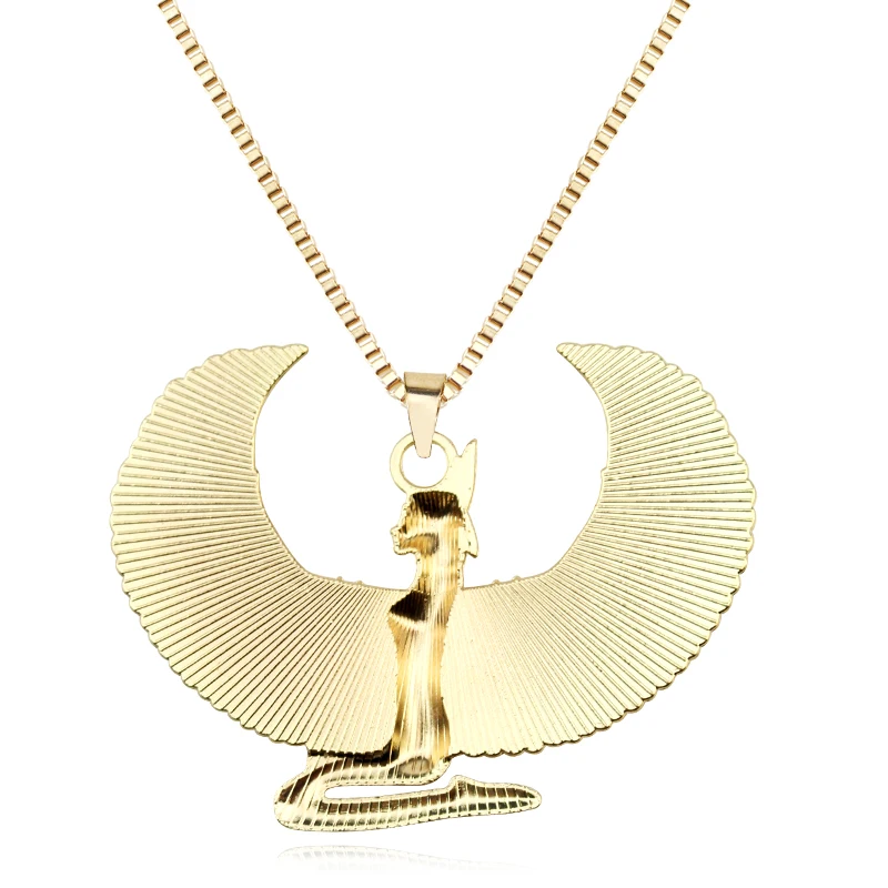 Ancient Egyptian Mythology Goddess Isis Wings Necklace Stainless Steel Pendant Necklace Women Vintage Egypt Gold Color Jewelry