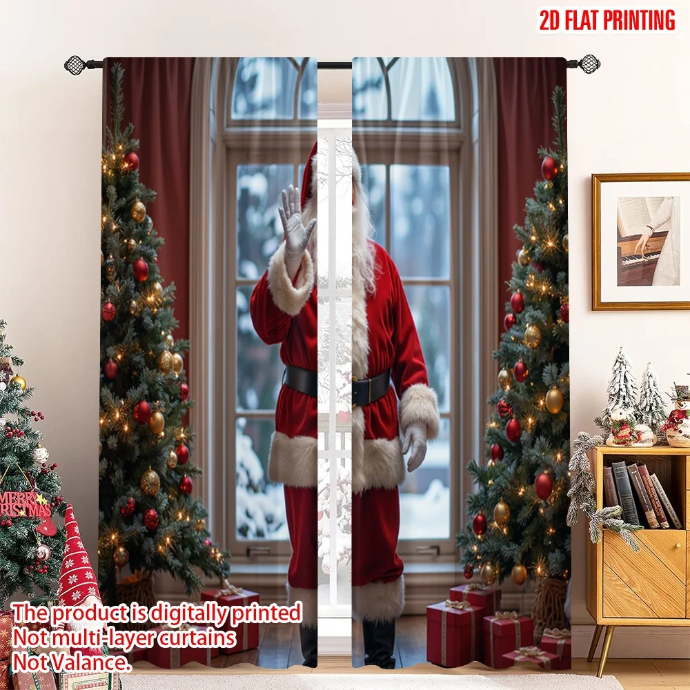 

2pcs 2D flat printing Merry Christmas Popular Curtains Santa Claus Christmas Snowing_a 100% Polyester Without Electricity 0