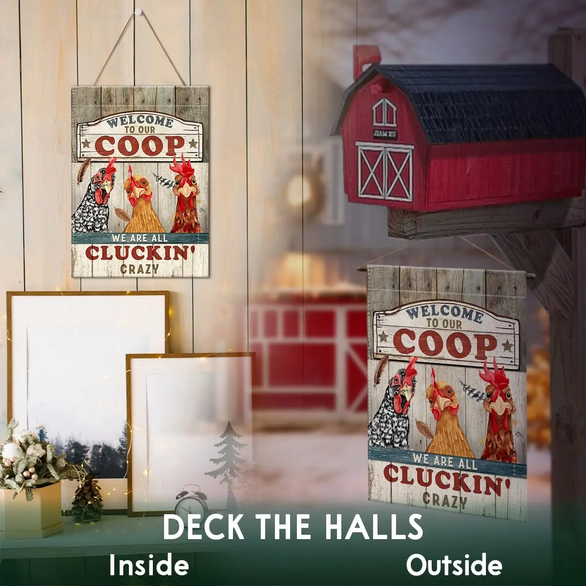 Garden Flag Christmas, Chicken Coop Yard Flag Markers, Welcome Banner for Rustic Farmhouse, Funny Chicken Gifts Sign for Wom SSL view 6