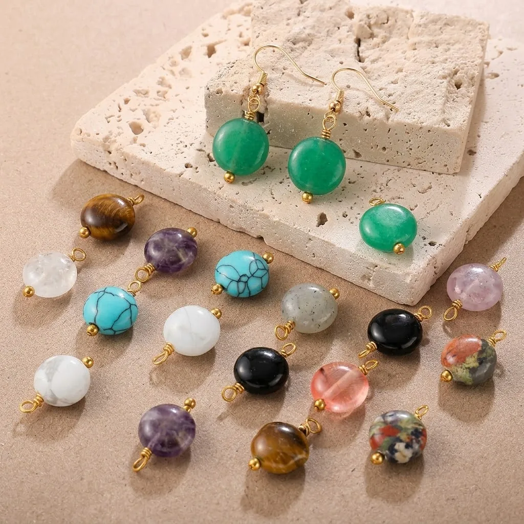 5 Stück Edelstahl-Anhänger in runder Steinform für DIY-Ohrringe, Halsketten, Armbänder, Charms, Schmuckherstellung, Zubehör – Detail 1