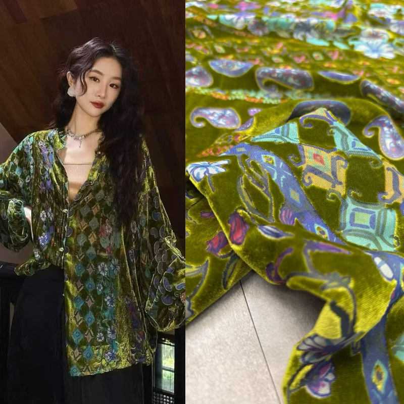 4 Colors Silk Burnout Velvet Fabric Chinese Style Coat Dress Silk Velvet Fabrics Designer Fabric Per Meter