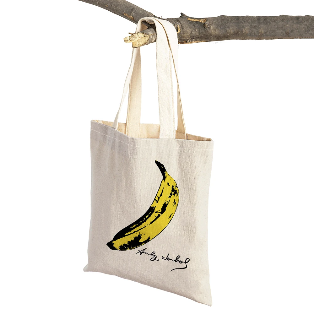 Andy Warhol Sunset Cat Cattle Banana Women Shopping Bag Double Print Eco Casual Lady Shopper Bags Linen Children Tote Handbag