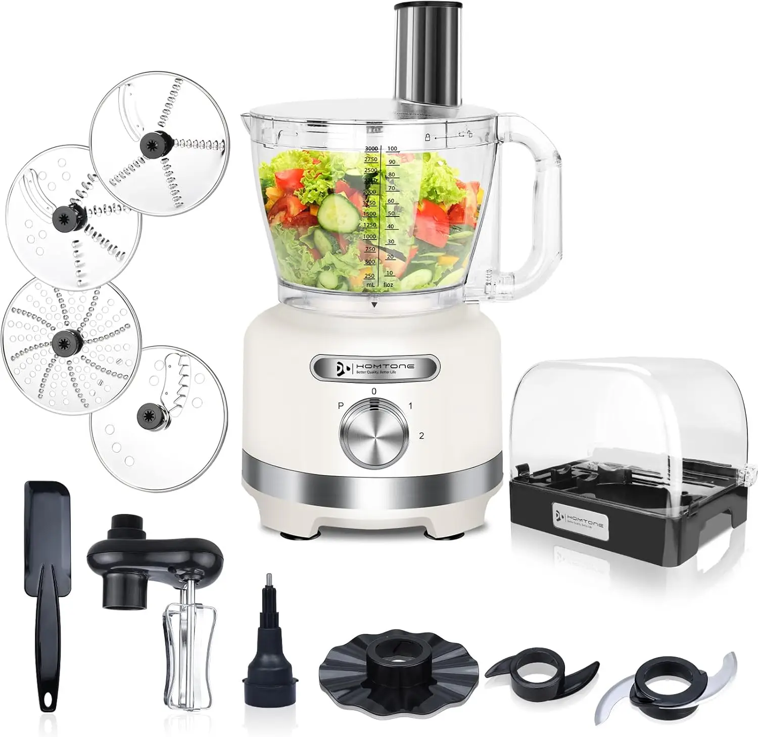 16 Cup Food Processor with Storage Box, 10-in-1 Electric Vegetables Chopper for Slicing, Chopping, Mincing, Shredding, P