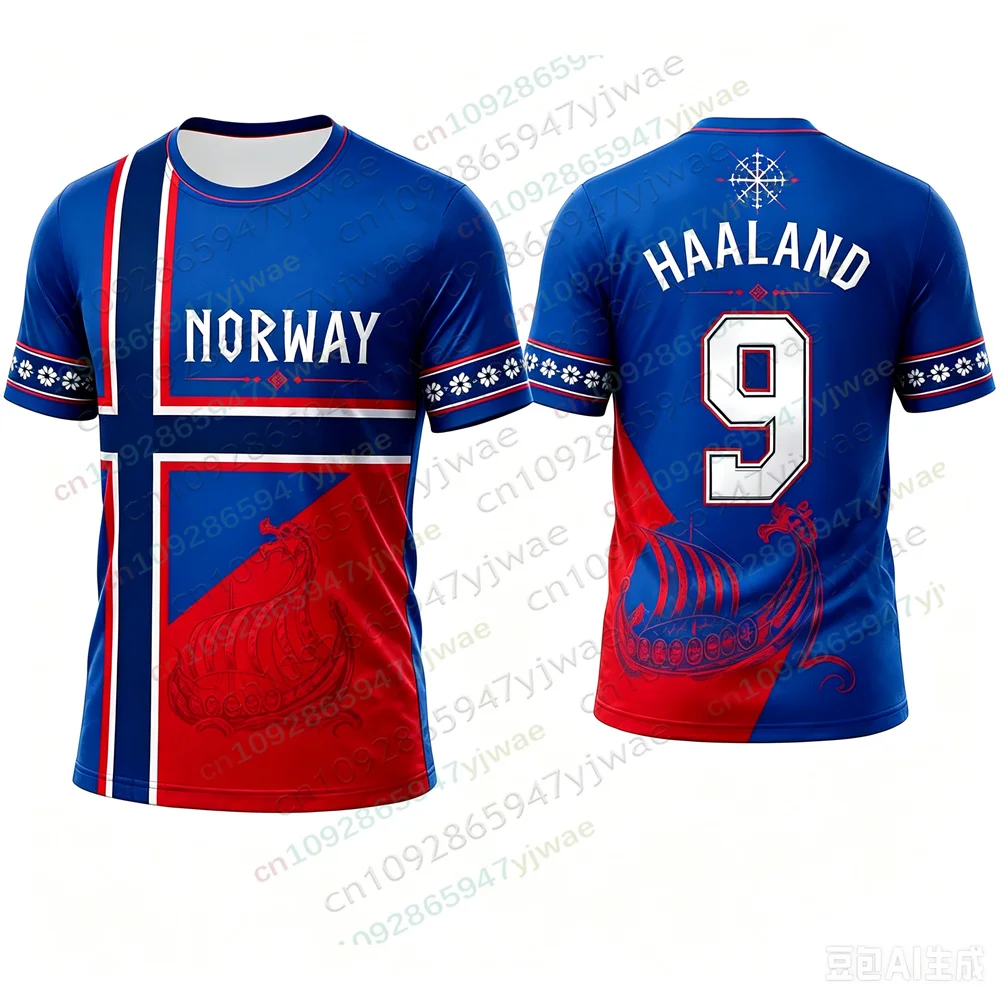 Norwegen Haaland Fußballtrikot Wikinger-Kultur-Shirt Atmungsaktive Schnelltrocknende Sportbekleidung Fan-Geschenk Sommer Herren Damen T-Shirts – Detail 4