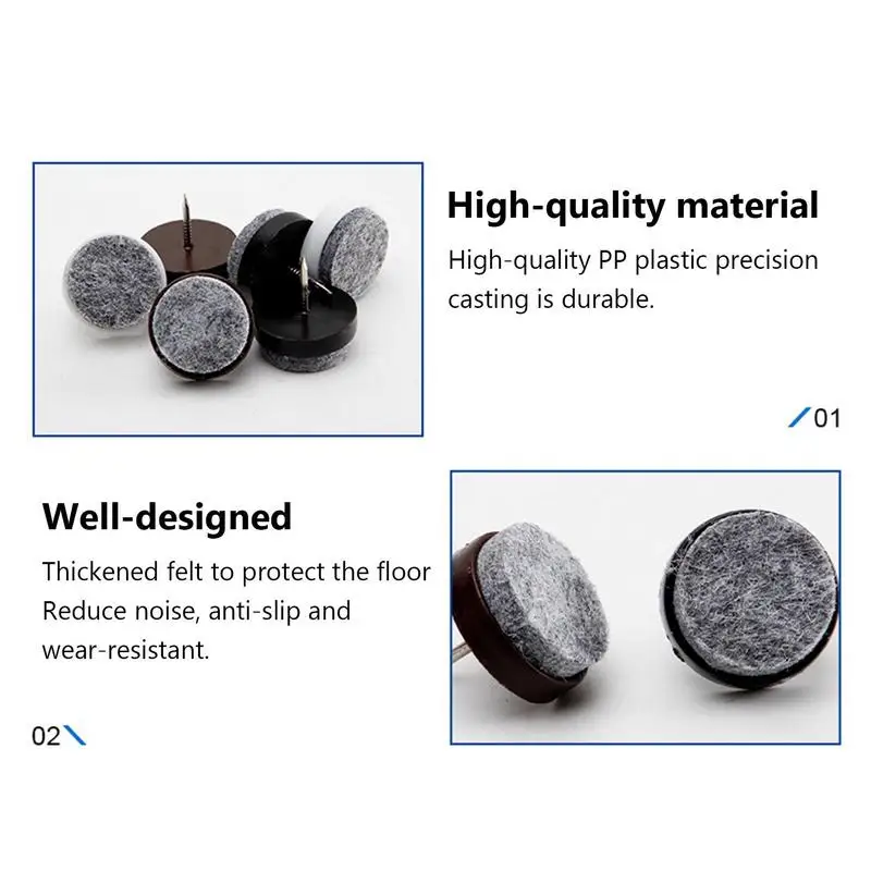 Nail-on Felt Pads, 50 Pcs Round Felt Furniture Sliders Pads Heavy Duty Floor Protectors for Wooden Chair Sofa Table Leg Feet