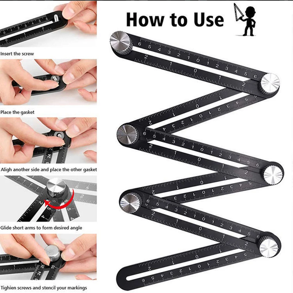 Carbon Steel Multi-angle Measuring Ruler 12-folding Replacement Scaled Carpenter Carpenter Drilling Locator Type 1